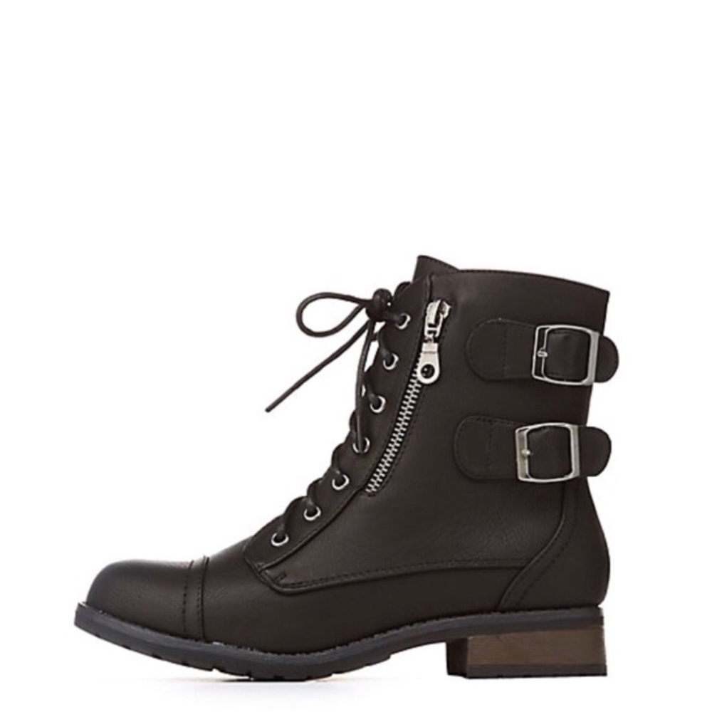black two buckle combat boot